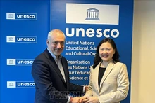 La embajadora Nguyen Thi Van Anh, representante permanente de Vietnam ante la Unesco, y Ernesto Renato Ottone Ramirez, subdirector general de Cultura de la Unesco. (Fotografía: VNA)