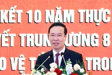 El presidente de Vietnam, Vo Van Thuong, interviene en la reunión. (Fotografía: VNA)