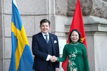 La vicepresidenta de Vietnam, Vo Thi Anh Xuan, se reúne con el titular del Parlamento de Suecia, Andreas Norlén. (Fotografía: VNA)
