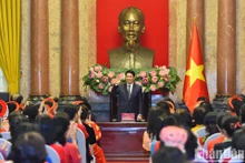 El presidente de Vietnam, Luong Cuong, habla en la cita. (Fotografía: Nhan Dan)