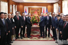 Una delegación del Ministerio de Relaciones Exteriores de Laos felicita por el 95 aniversario del Partido Comunista de Vietnam y el próximo Año Nuevo Lunar a la Embajada del país en Vientián. (Fotografía: Nhan Dan)