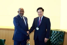 El vice primer ministro vietnamita Pham Binh Minh (derecha) y el presidente de las Comoras, Azali Assoumani. (Fotografía: VGP)