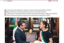 Foto publicada en el medio Voces Del Periodista del encuentro entre el embajador vietnamita en México, Nguyen Van Hai, y la presidenta anfitriona, Claudia Sheinbaum. (Captura de pantalla/VNA)