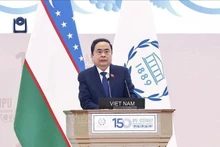 El presidente de la Asamblea Nacional de Vietnam, Tran Thanh Man, pronuncia un discurso en la 150 Asamblea de la Unión Interparlamentaria. (Fotografía: VNA)