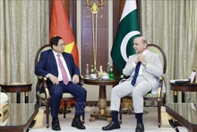 El primer ministro de Vietnam, Pham Minh Chinh, se reúne con su homólogo de Pakistán, Shehbaz Sharif. (Fotografía: VNA)