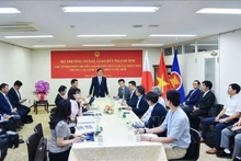 El ministro de Relaciones Exteriores de Vietnam, Bui Thanh Son, habla en el encuentro con intelectuales connacionales residentes en Japón. (Fotografía: VNA)