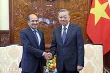 El presidente de Vietnam, To Lam, recibe al embajador de la India en el país, Sandeep Arya. (Fotografía: VNA)