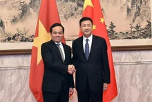 El vice primer ministro de Vietnam Tran Luu Quang (izquierda) y el ministro de Seguridad Pública de China, Wang Xiaohong. (Fotografía: VNA)