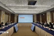 Escena de la reunión entre el jefe de la Auditoría Estatal de Vietnam, Ngo Van Tuan, y la Oficina de Auditoría de la ciudad de Chongqing. (Fotografía: VNA)