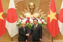 El presidente de la Asamblea Nacional de Vietnam, Vuong Dinh Hue (derecha), y el titular de la Cámara de Consejeros de Japón, Otsuji Hidehisa. (Fotografía: Nhan Dan)