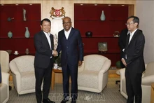 El viceministro de Seguridad Pública de Vietnam Luong Tam Quang realiza una visita de cortesía al ministro del Interior y del Derecho de Singapur, K. Shanmugam. (Fotografía: VNA)