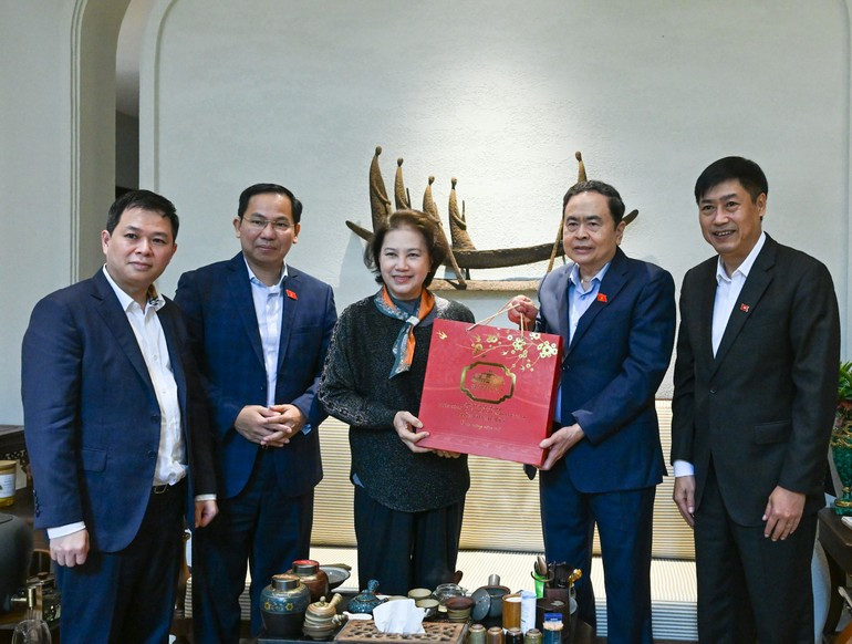 El presidente de la Asamblea Nacional, Tran Thanh Man, visita y felicita el Año Nuevo a la expresidenta de Parlamento, Nguyen Thi Kim Ngan. (Foto: Nhan Dan)