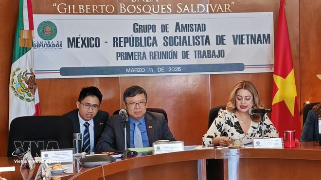 La diputada del Partido del Trabajo, presidenta de la Comisión de Bienestar de la Cámara de Diputados de México, Ana Karina Rojo Pimentel, y el embajador de Vietnam en México, Nguyen Van Hai. (Foto: VNA)