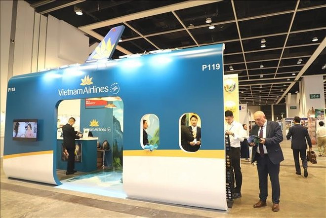 Área de exhibición de Vietnam Airlines en la exposición. (Foto: VNA). Área de exhibición de Vietnam Airlines en la exposición. (Foto: VNA).