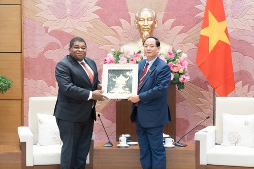 El vicepresidente de la AN Tran Quang Phuong entrega un regalo al secretario general de la UIP, Martin Chungong. (Foto: quochoi.vn)