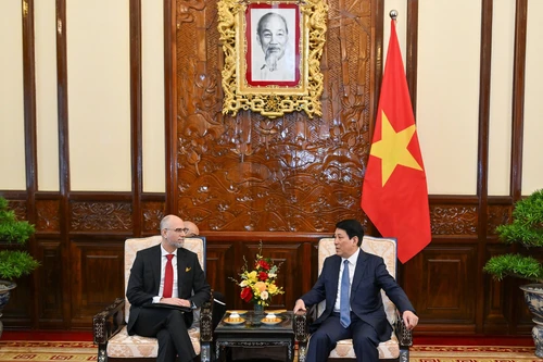 El presidente vietnamita, Luong Cuong, recibe a Shawn Perry Steil, embajador de Canadá en el país. (Foto: Nhan Dan)