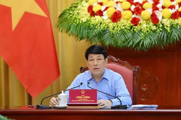 El presidente de Vietnam, Luong Cuong, habla en la cita. (Foto: Nhan Dan)