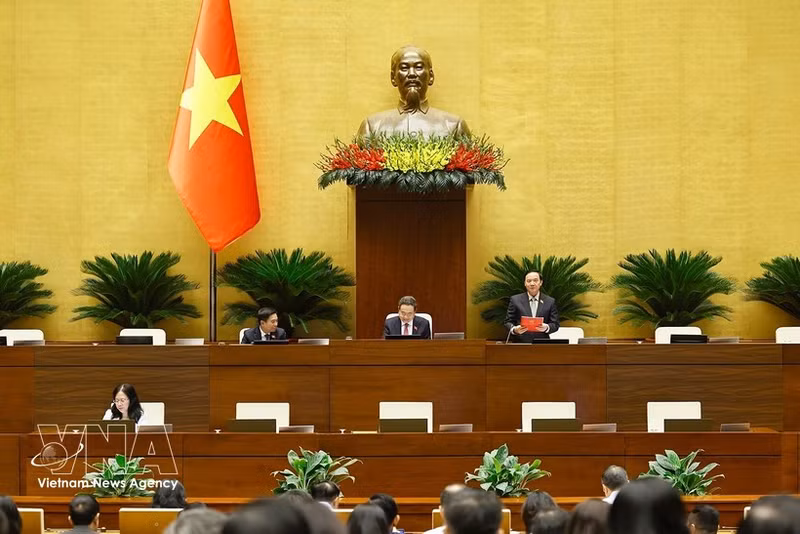 El vicepresidente de la Asamblea Nacional Nguyen Khac Dinh interviene en una sesión. (Foto: VNA)