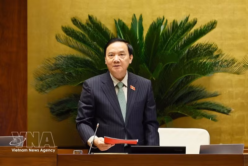 El vicepresidente de la Asamblea Nacional de Vietnam Nguyen Khac Dinh habla en la reunión. (Foto: VNA)