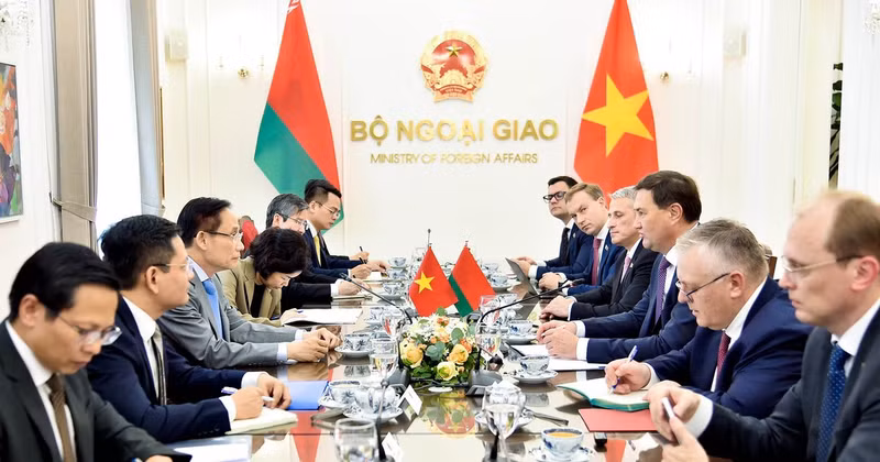 En la reunión entre el ministro de Relaciones Exteriores de Vietnam, Le Hoai Trung, y su homólogo de Belarús, Maxim Ryzhenkov. (Foto: VNA)