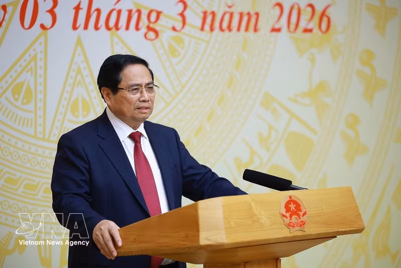 El primer ministro Pham Minh Chinh habla en el evento. (Foto: VNA)