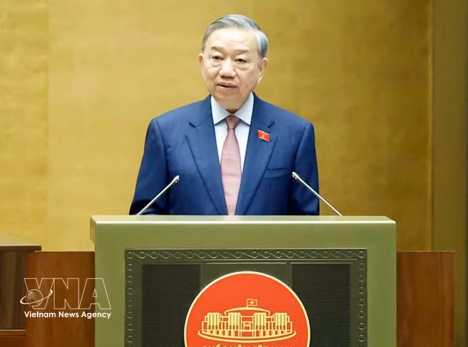 El secretario general del Partido Comunista de Vietnam, To Lam, pronuncia discurso en la inauguración del primer período de sesiones de la Asamblea Nacional de la XVI legislatura. (Foto: VNA)