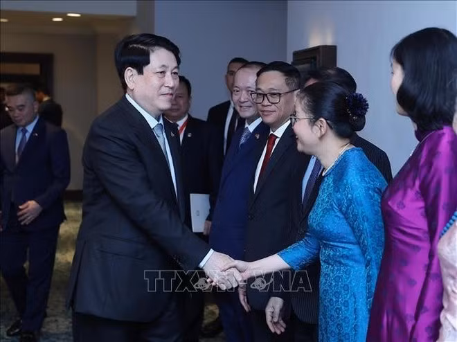 El presidente de Vietnam, Luong Cuong, y los embajadores vietnamitas acreditados en África. (Foto: VNA)