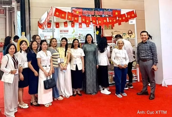 Empresas vietnamitas exhiben sus productos en el stand de Vietnam en el marco de la feria Foodist Istanbul 2026. (Foto: Departamento de Promoción Comercial)