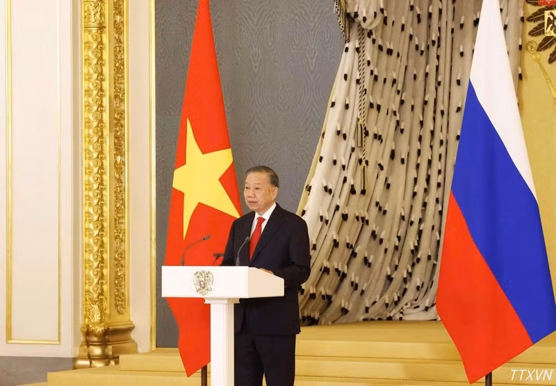 El secretario general del Partido Comunista de Vietnam y presidente del país, To Lam, pronuncia un discurso. (Foto: Thong Nhat/VNA)
