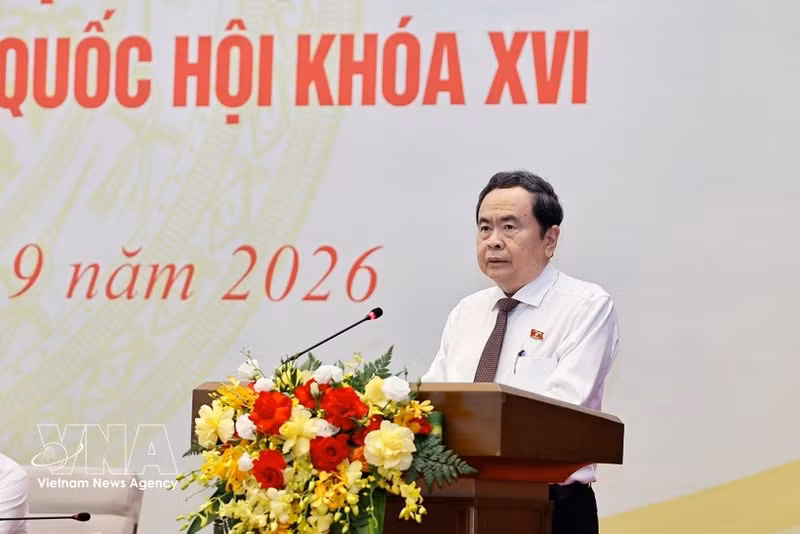 El presidente de la Asamblea Nacional, Tran Thanh Man, habla en la conferencia. (Foto: VNA)