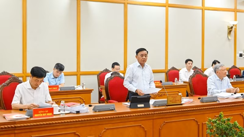 Tran Cam Tu, miembro del Buró Político e integrante permanente del Secretariado del Comité Central del Partido Comunista de Vietnam, habla en la reunión. (Foto: Nhan Dan)