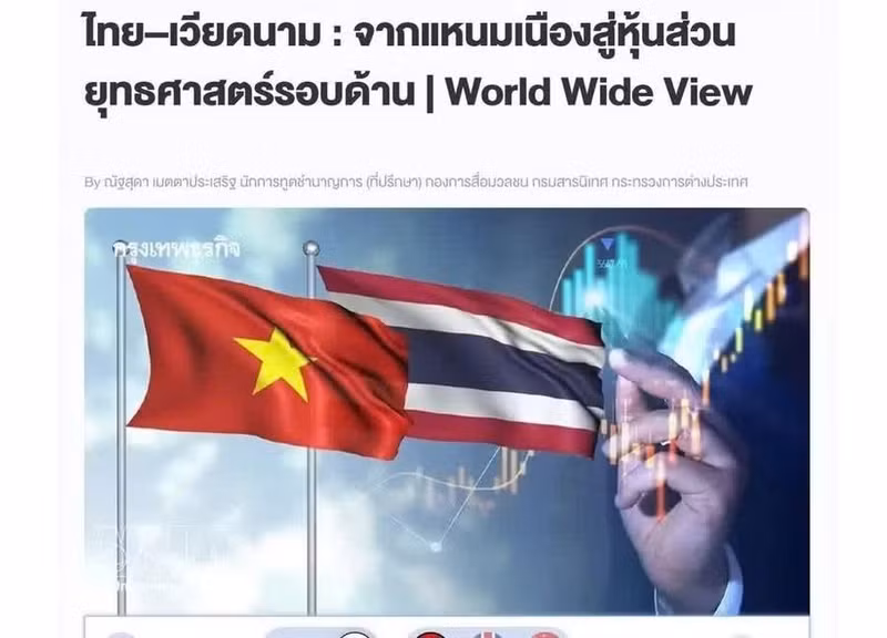 El artículo sobre la Asociación Estratégica Integral Vietnam – Tailandia publicado en el diario digital Bangkokbiznews.
