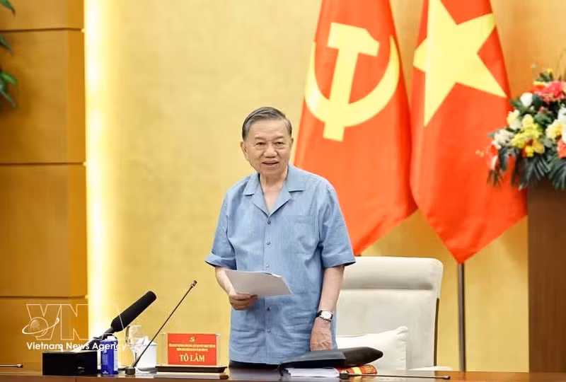 El secretario general del Partido Comunista de Vietnam (PCV) y presidente del país, To Lam, habla en la cita. (Foto: VNA)