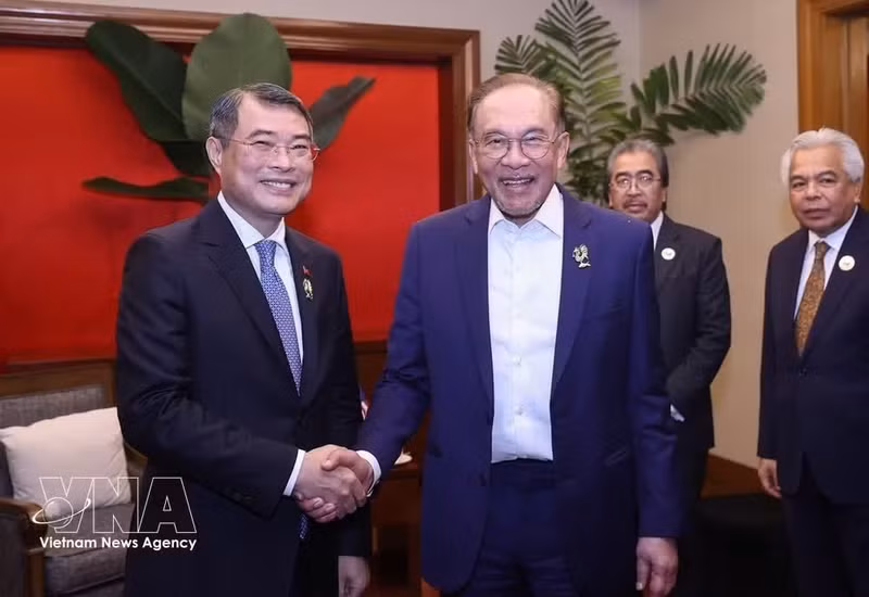 El primer ministro de Vietnam, Le Minh Hung (izquierda), se reúne con su homólogo de Malasia, Anwar Ibrahim. (Foto: VNA)