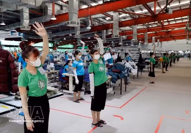 Sesión de entrenamiento para los trabajadores de una empresa. (Foto: VNA)