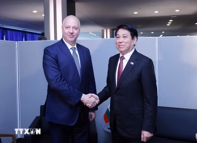 El presidente Luong Cuong (derecha) se reúne con el primer ministro búlgaro, Rosen Zhelyazkov. (Foto: VNA)