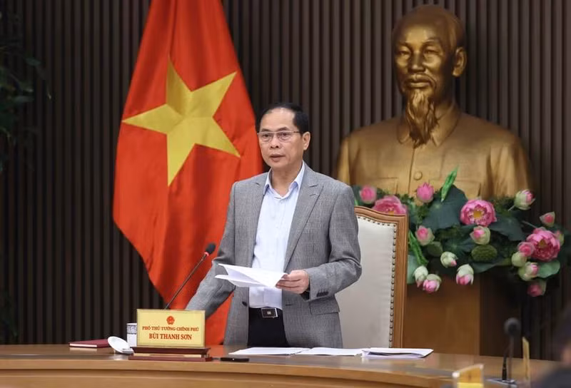 El viceprimer ministro de Vietnam Bui Thanh Son habla en el evento. (Foto: VNA)