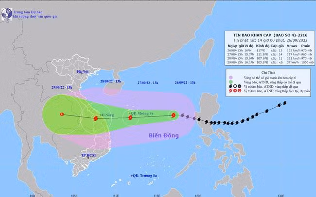 Se pronostica que el tifón Noru toque tierra en el centro de Vietnam el 27 de septiembre. (Fotografía: VTV)