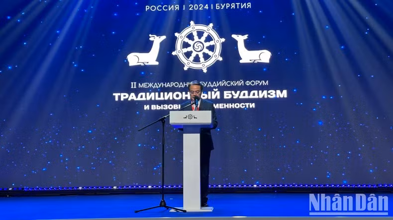 El viceministro del Interior de Vietnam Vu Chien Thang habla en el evento.
