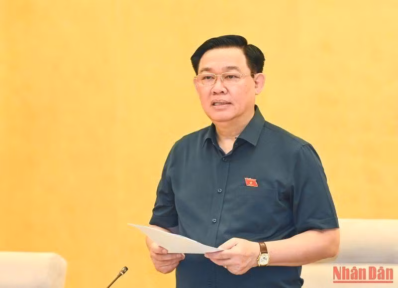 Dinh Hue pronuncia el discurso de apertura de la reunión.