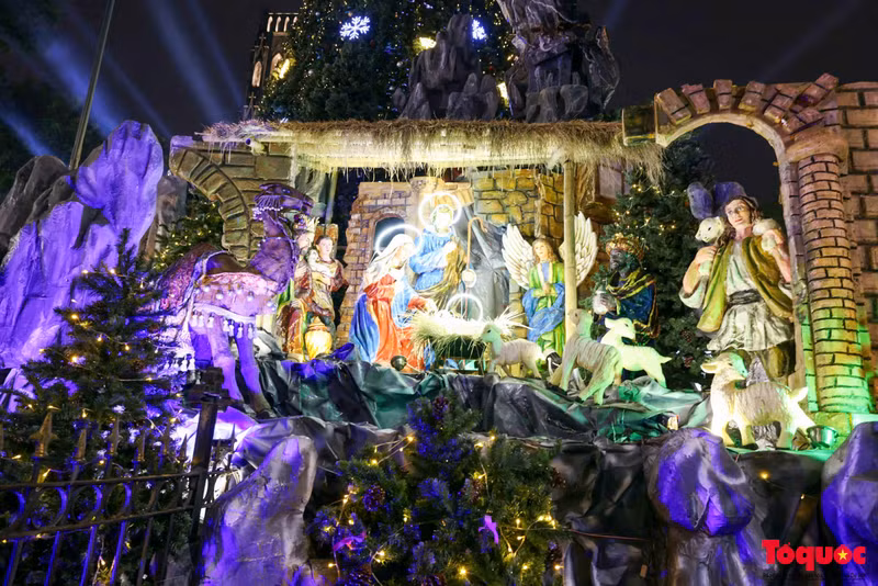 Con motivo de la Navidad de 2024, la catedral ha instalado un gran abeto frente a ella con un belén brillante.