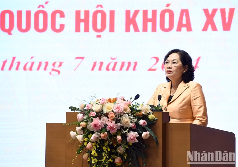 La gobernadora del Banco Estatal de Vietnam, Nguyen Thi Hong, en el evento.