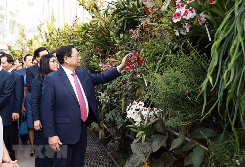 Minh Chinh y su esposa visitan el Jardín Botánico de Singapur.