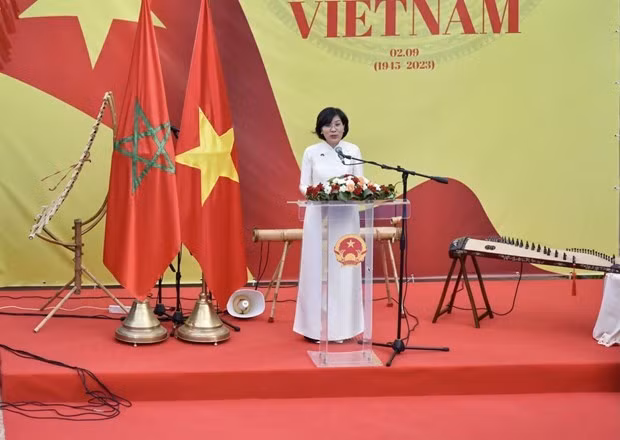 La embajadora de Vietnam en Marruecos, Dang Thi Thu Ha, durante la ceremonia en Rabat. (Foto: VNA)