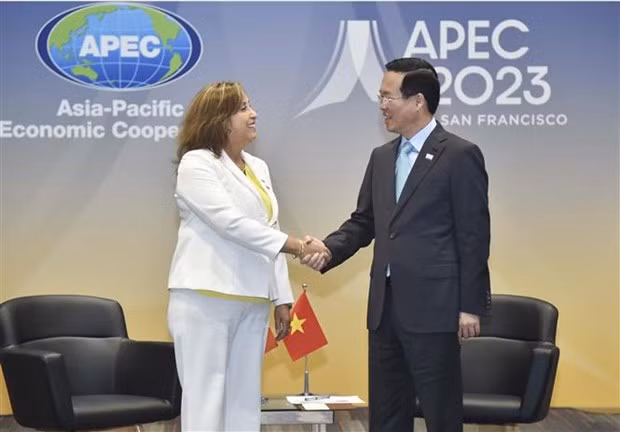 El presidente de Vietnam, Vo Van Thuong, se reúne con su homóloga peruana, Dina Ercilia Boluarte Zegarra.