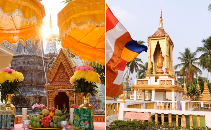 Todas las celebraciones de Año Nuevo en la comunidad jemer de An Giang, que practica el budismo Hyayana, tienen lugar en los templos. La gente limpia y redecora sus casas en los días previos, y los monjes organizan juegos populares y eventos artísticos. Los visitantes pueden sentir el entusiasmo y la alegría de los lugareños durante esta época del año en An Giang presenciando sus celebraciones de Año Nuevo. Todas las celebraciones de Año Nuevo en la comunidad jemer de An Giang, que practica el budismo Hyayana, tienen lugar en los templos. La gente limpia y redecora sus casas en los días previos, y los monjes organizan juegos populares y eventos artísticos. Los visitantes pueden sentir el entusiasmo y la alegría de los lugareños durante esta época del año en An Giang presenciando sus celebraciones de Año Nuevo.