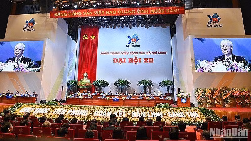El secretario general del PCV, Nguyen Phu Trong en la sesión plenaria del XII Congreso Nacional de la UJCHCM (Fotografía: VNA)