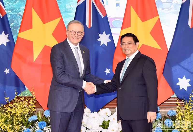 El primer ministro vietnamita, Pham Minh Chinh, y su homólogo australiano, Anthony Albanese (Fotografía: Nhan Dan)
