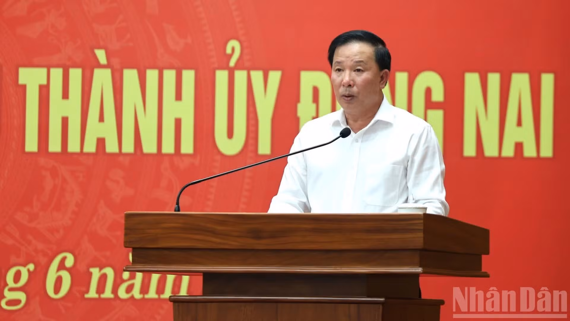 Nguyen Van Ut, vicesecretario del Comité del PCV en Dong Nai y presidente del Comité Popular de la ciudad, presenta un informe.