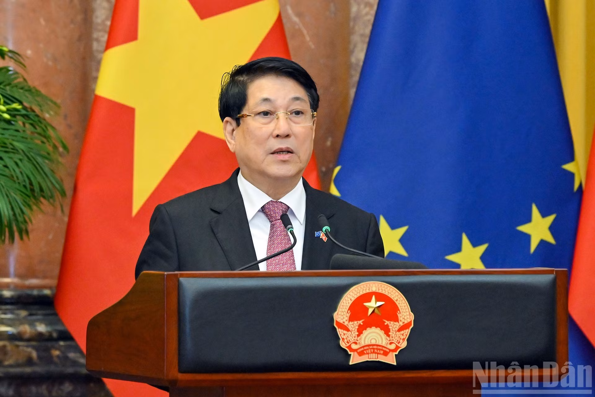 El presidente Luong Cuong en la rueda de prensa.